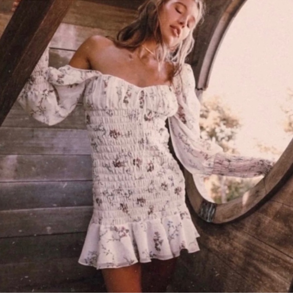 For Love & Lemons Dixon Mini Dress Ivory Floral